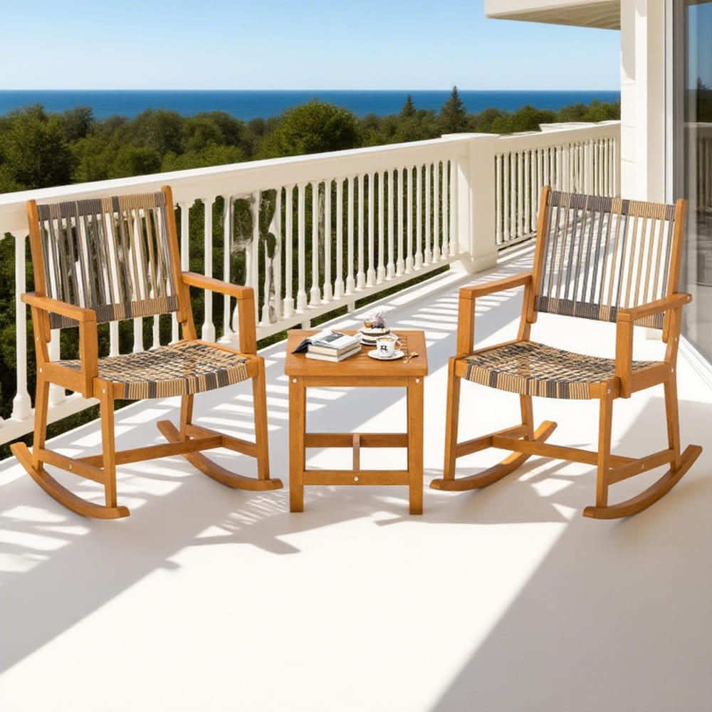 3 Piece Patio Rocking Set Acacia Wood Rocker Bistro Set With Rattan Seat And Back_voghion.com